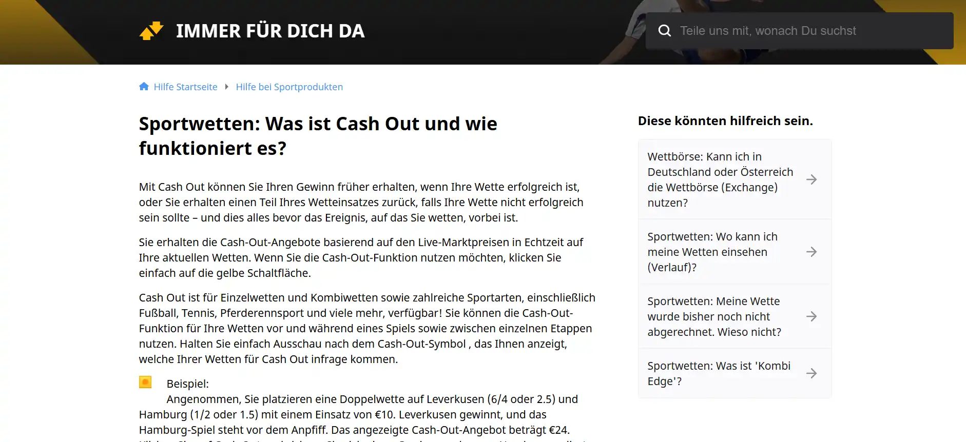 Betfair-Hilfeartikel mit Angaben zur vorzeitigen Wettabrechnung