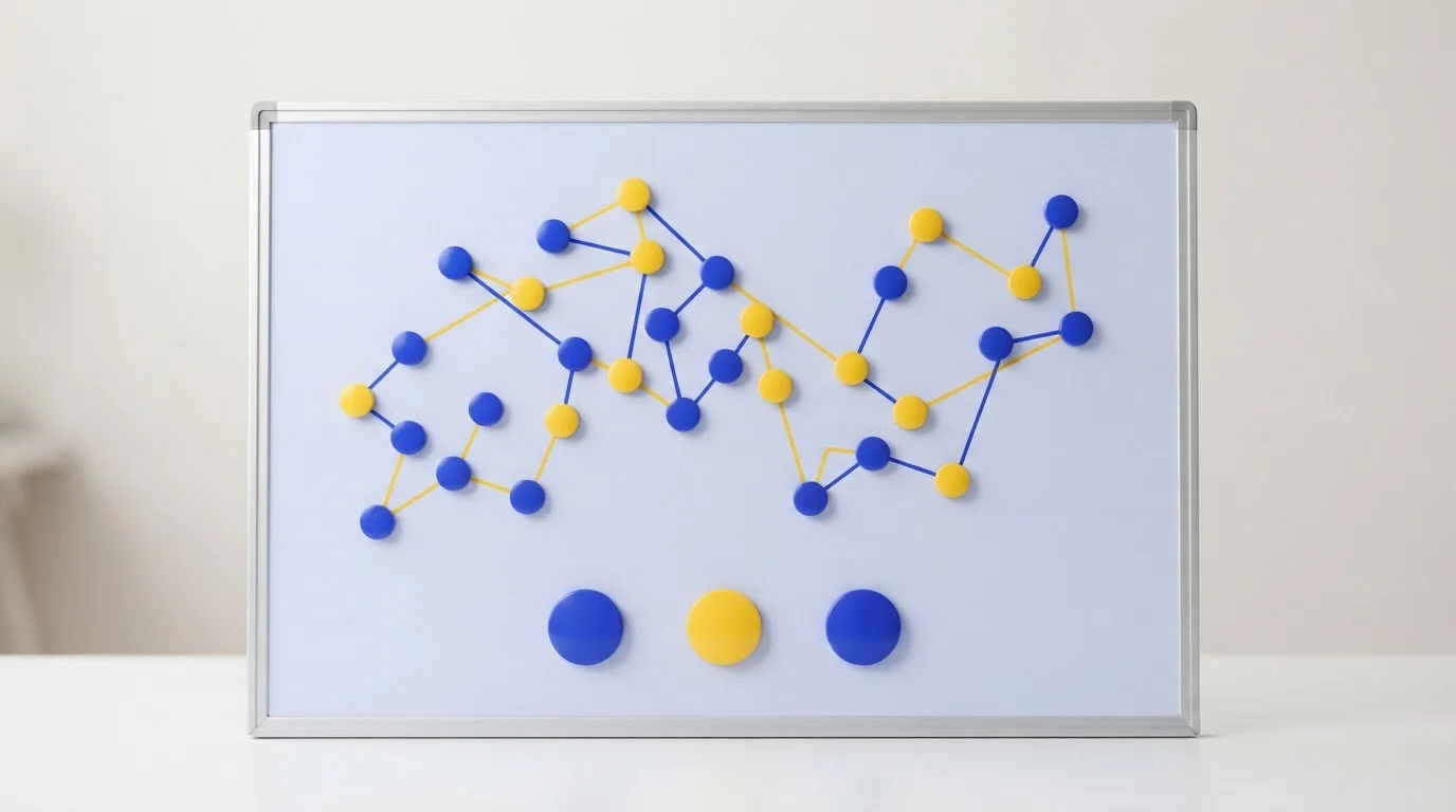 Magnetische Markierungen und geometrische Linien auf einer übersichtlichen Tafel